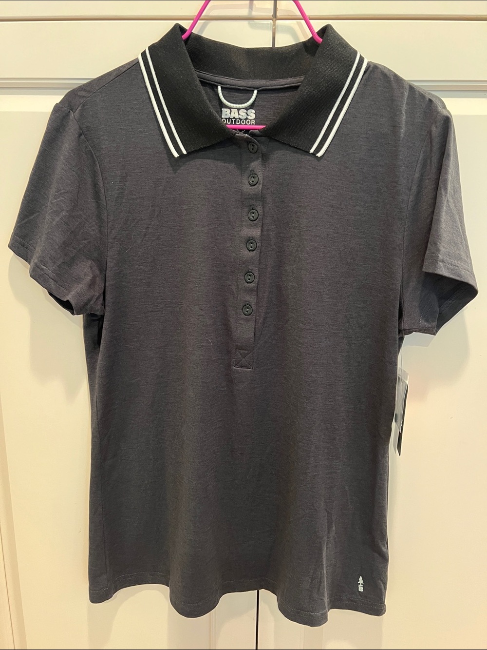 Bass Black Polo Tee with White Collar Stripes